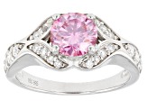 Pre-Owned Pink And Colorless Moissanite Platineve Ring 1.60ctw DEW