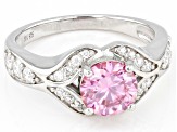 Pre-Owned Pink And Colorless Moissanite Platineve Ring 1.60ctw DEW