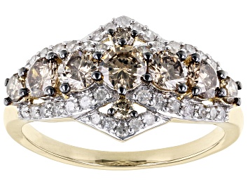 Picture of Pre-Owned Champagne And White Diamond 10k Yellow Gold Cluster Ring 1.20ctw
