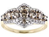 Pre-Owned Champagne And White Diamond 10k Yellow Gold Cluster Ring 1.20ctw