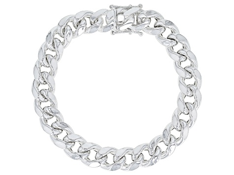 Pre-Owned Sterling Silver 11mm Diamond-Cut Cuban Link Bracelet