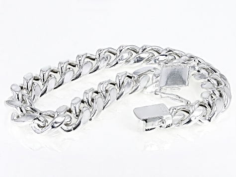 Pre-Owned Sterling Silver 11mm Diamond-Cut Cuban Link Bracelet