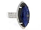 Pre-Owned Gray Labradorite With White Zircon Rhodium Over Sterling Silver Ring 1.37ctw