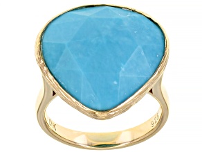 Pre-Owned Blue Kingman Turquoise 18K Yellow Gold Over Sterling Silver Solitaire Ring