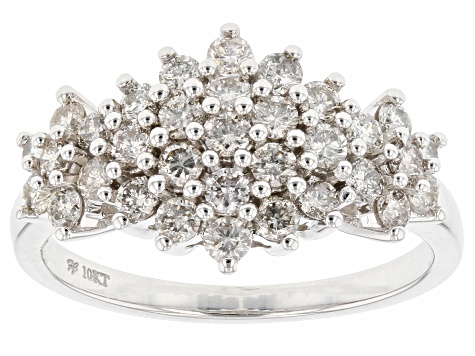 Pre-Owned White Diamond 10k White Gold Cluster Ring 1.00ctw