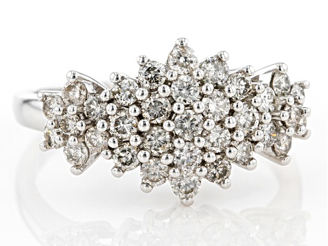 Pre-Owned White Diamond 10k White Gold Cluster Ring 1.00ctw
