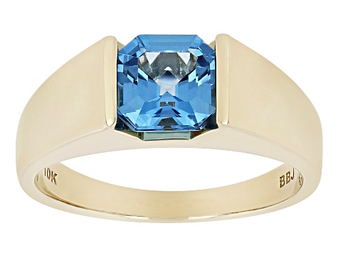 Pre-Owned Swiss Blue Topaz 10k Yellow Gold Men's Ring 2.75ct