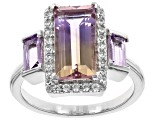 Pre-Owned Bi-Color Ametrine With Amethyst & White Zircon Rhodium Over Sterling Silver Ring 3.17ctw