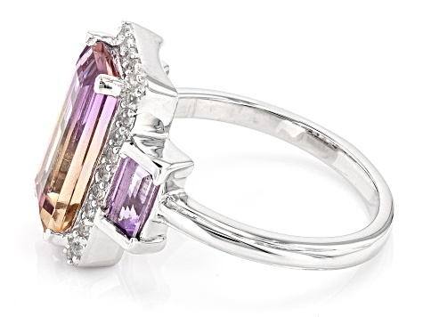 Pre-Owned Bi-Color Ametrine With Amethyst & White Zircon Rhodium Over Sterling Silver Ring 3.17ctw