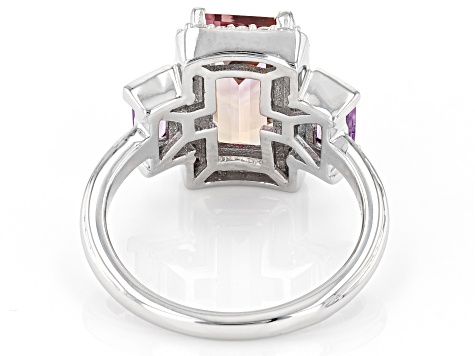 Pre-Owned Bi-Color Ametrine With Amethyst & White Zircon Rhodium Over Sterling Silver Ring 3.17ctw