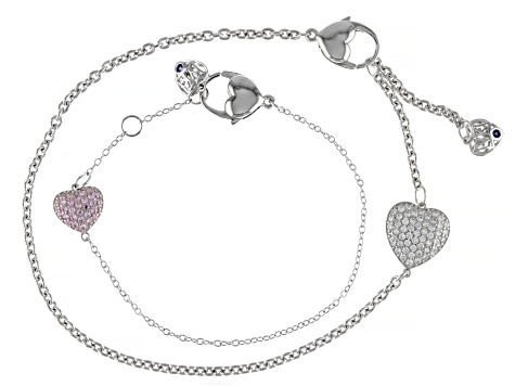 Pre-Owned Pink And White Cubic Zirconia Platineve Bracelet With Matching Childrens Bracelet 1.21ctw