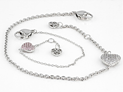 Pre-Owned Pink And White Cubic Zirconia Platineve Bracelet With Matching Childrens Bracelet 1.21ctw