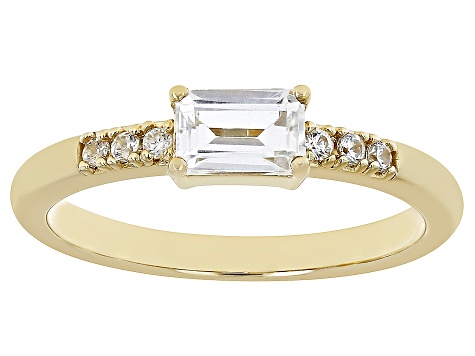 Pre-Owned White Topaz with White Zircon 18k Yellow Gold Over Sterling Silver April Birthstone Ring 0