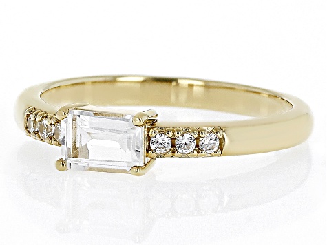 Pre-Owned White Topaz with White Zircon 18k Yellow Gold Over Sterling Silver April Birthstone Ring 0