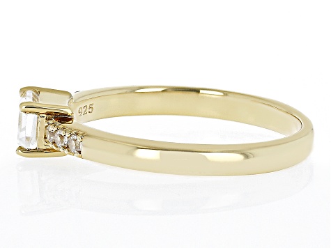 Pre-Owned White Topaz with White Zircon 18k Yellow Gold Over Sterling Silver April Birthstone Ring 0
