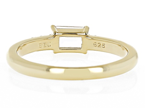 Pre-Owned White Topaz with White Zircon 18k Yellow Gold Over Sterling Silver April Birthstone Ring 0