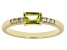 Pre-Owned Green Peridot with White Zircon 18k Yellow Gold Over Sterling Silver August Birthstone Rin