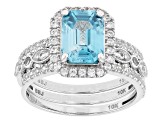 Pre-Owned Blue Zircon Rhodium Over 10k White Gold Ring Set 4.20ctw