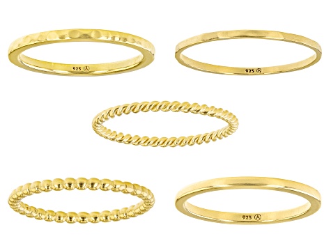 Pre-Owned 18k Yellow Gold Over Sterling Silver Band Ring Set of 5