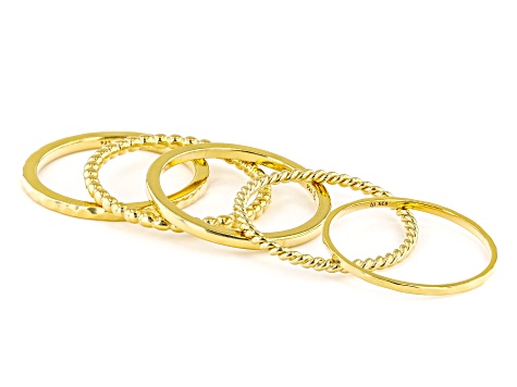Pre-Owned 18k Yellow Gold Over Sterling Silver Band Ring Set of 5