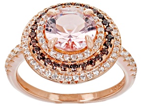 Pre-Owned Pink Morganite Simulants And Brown And White Cubic Zirconia 18k Rose Gold Over Sterling Si