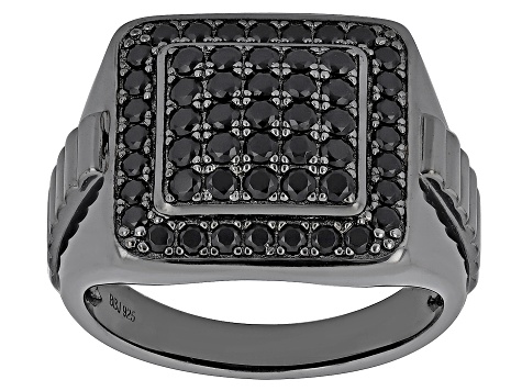 Pre-Owned Black Spinel Black Rhodium Over Sterling Silver Men's Ring 1.78ctw