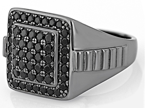 Pre-Owned Black Spinel Black Rhodium Over Sterling Silver Men's Ring 1.78ctw