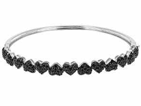 Pre-Owned Black Spinel Rhodium Over Sterling Silver Hinged Bangle Bracelet 2.05ctw