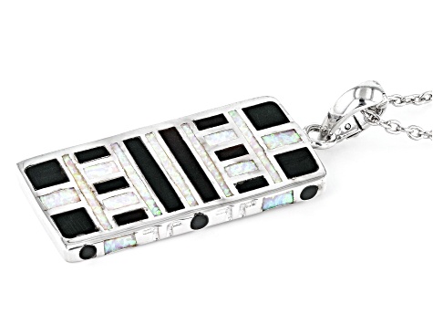 Pre-Owned Multi-Color Lab Created Opal, Onyx Rhodium Over Silver Enhancer With Chain .74ctw