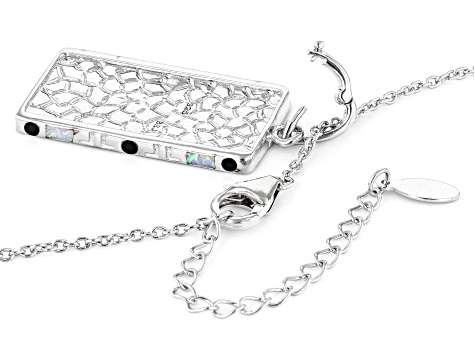 Pre-Owned Multi-Color Lab Created Opal, Onyx Rhodium Over Silver Enhancer With Chain .74ctw