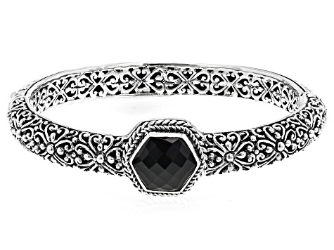Pre-Owned Black Spinel Sterling Silver Bangle Bracelet 5.53ct