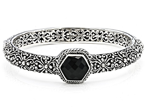 Pre-Owned Black Spinel Sterling Silver Bangle Bracelet 5.53ct