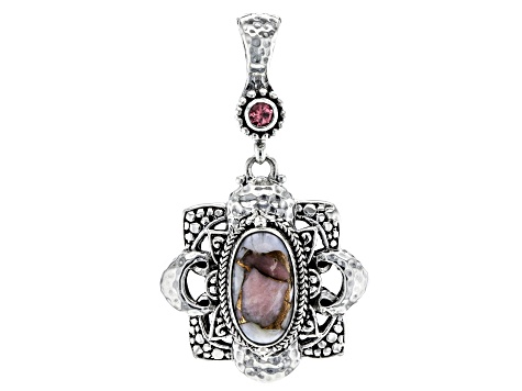 Pre-Owned Pink Opal W/ Bronze & Pale Plum™ Topaz Silver Enhancer Pendant .30ct