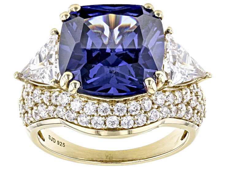 Pre-Owned Blue and White Cubic Zirconia 18k Yellow Gold Over Sterling Silver Ring 12.79ctw