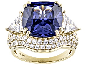 Pre-Owned Blue and White Cubic Zirconia 18k Yellow Gold Over Sterling Silver Ring 12.79ctw