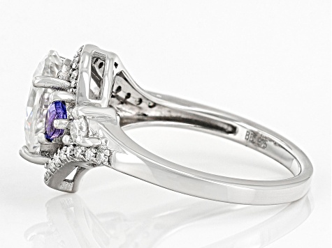 Pre-Owned Moissanite And Tanzanite Platineve Bypass Ring 1.86ctw DEW.