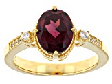 Pre-Owned Magenta Rhodolite With White Zircon 18K Yellow Gold Over Sterling Silver Ring 2.00ctw