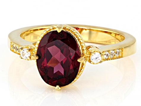 Pre-Owned Magenta Rhodolite With White Zircon 18K Yellow Gold Over Sterling Silver Ring 2.00ctw