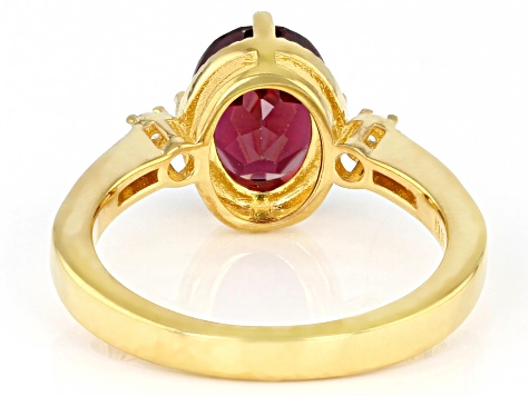 Pre-Owned Magenta Rhodolite With White Zircon 18K Yellow Gold Over Sterling Silver Ring 2.00ctw