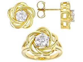 Pre-Owned Moissanite 14k Yellow Gold Over Silver Ring And Earring Set 1.92ctw DEW
