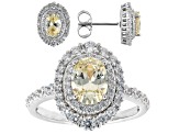 Pre-Owned Canary And White Cubic Zirconia 18k Yellow Gold Over Sterling Silver Jewelry Set 7.89ctw