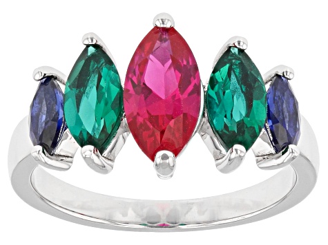 Pre-Owned Red Lab Created Ruby Rhodium Over Sterling Silver Ring 2.26ctw