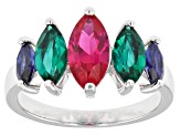 Pre-Owned Red Lab Created Ruby Rhodium Over Sterling Silver Ring 2.26ctw