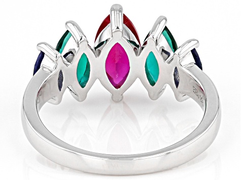 Pre-Owned Red Lab Created Ruby Rhodium Over Sterling Silver Ring 2.26ctw