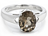 Pre-Owned Brown Smoky Quartz Rhodium Over Sterling Silver Solitaire Ring 2.16ctw