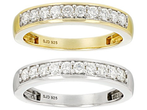 Pre-Owned Moissanite platineve and 14k yellow gold over silver ring set of two bands .60ctw DEW