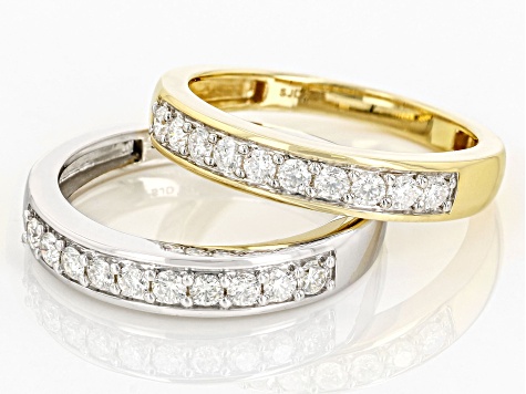 Pre-Owned Moissanite platineve and 14k yellow gold over silver ring set of two bands .60ctw DEW