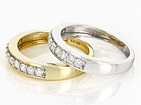 Pre-Owned Moissanite platineve and 14k yellow gold over silver ring set of two bands .60ctw DEW