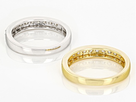Pre-Owned Moissanite platineve and 14k yellow gold over silver ring set of two bands .60ctw DEW
