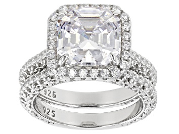 Picture of Pre-Owned White Cubic Zirconia Platinum Over Sterling Silver Asscher Cut Ring With Band 9.52ctw